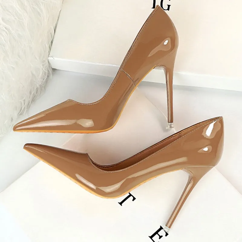 2021 Women High Heels Fetish 10.5cm Wedding Shoes Lady Pumps Pointed Toe Nude Brown Valentine Heels Scarpins Stiletto Size 34-43