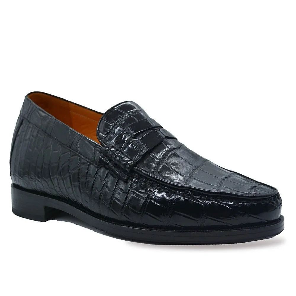6 CM/2.36 Inches CMR CHAMARIPA Men’s Height Increasing Black Alligator Loafers – Handcrafted Luxury