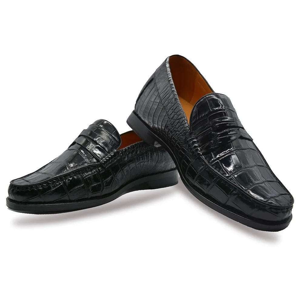 6 CM/2.36 Inches CMR CHAMARIPA Men’s Height Increasing Black Alligator Loafers – Handcrafted Luxury