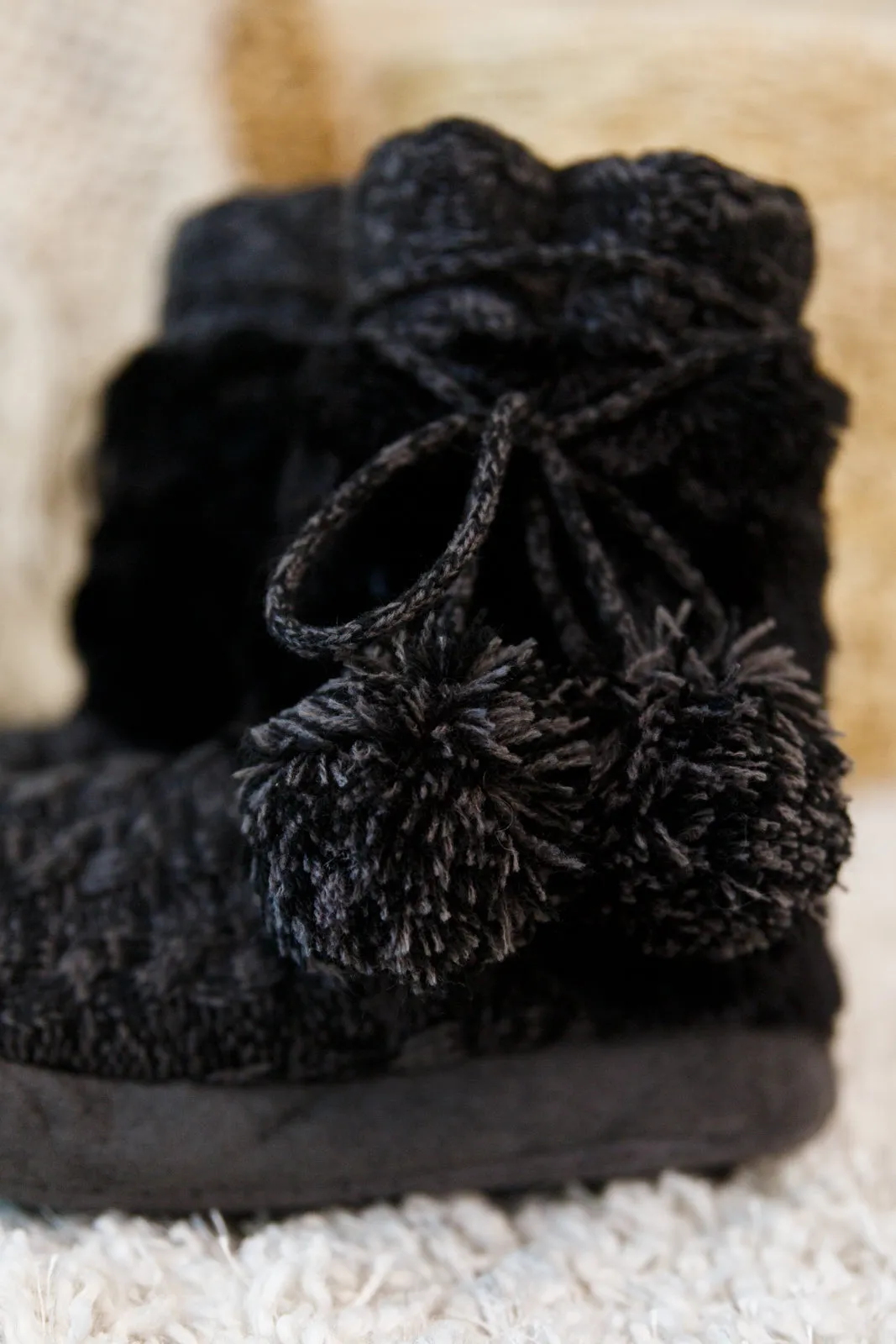 Cable Knit Slipper Boots With Pompom Trim - 11/25/2022