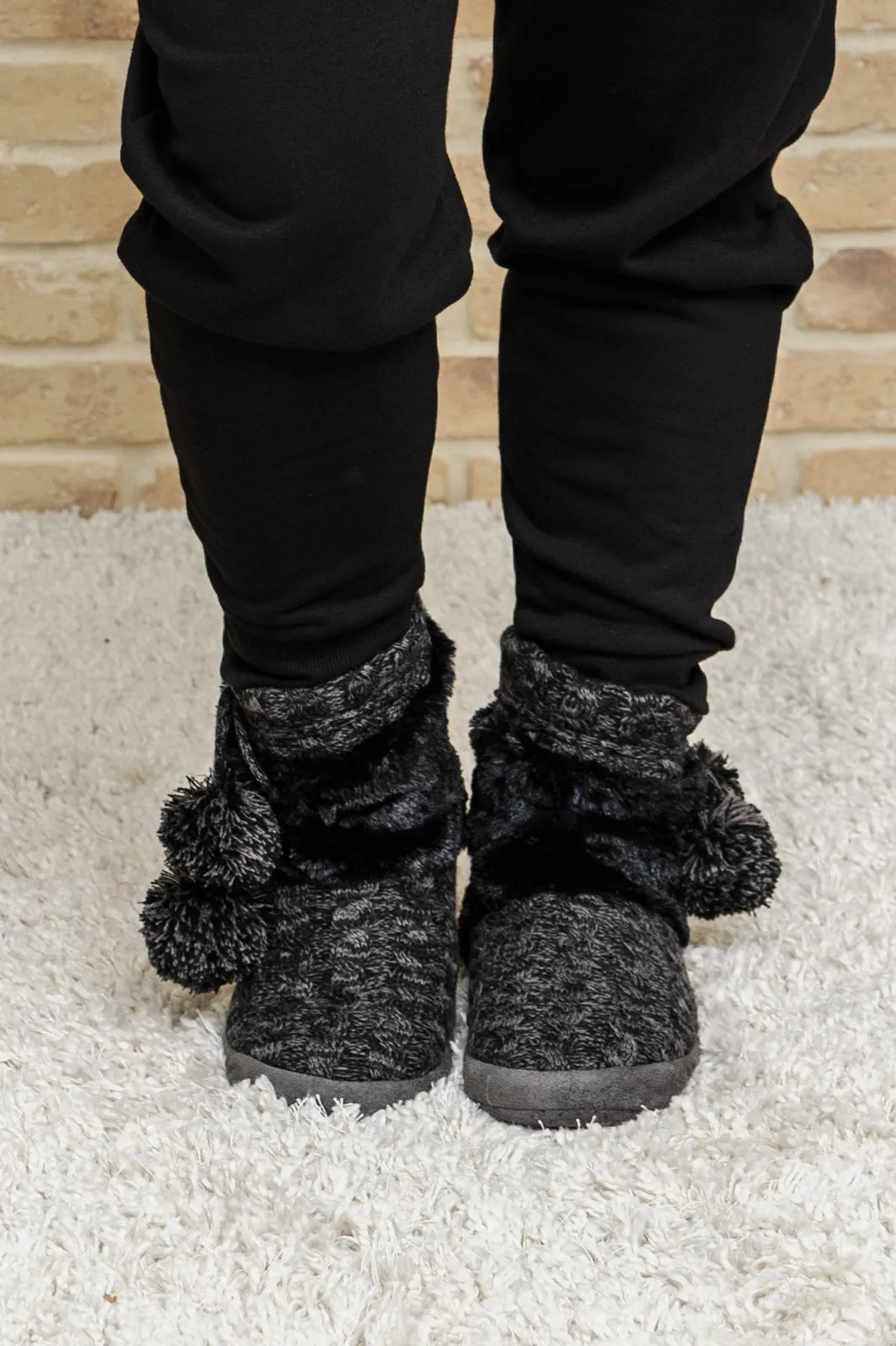 Cable Knit Slipper Boots With Pompom Trim - 11/25/2022