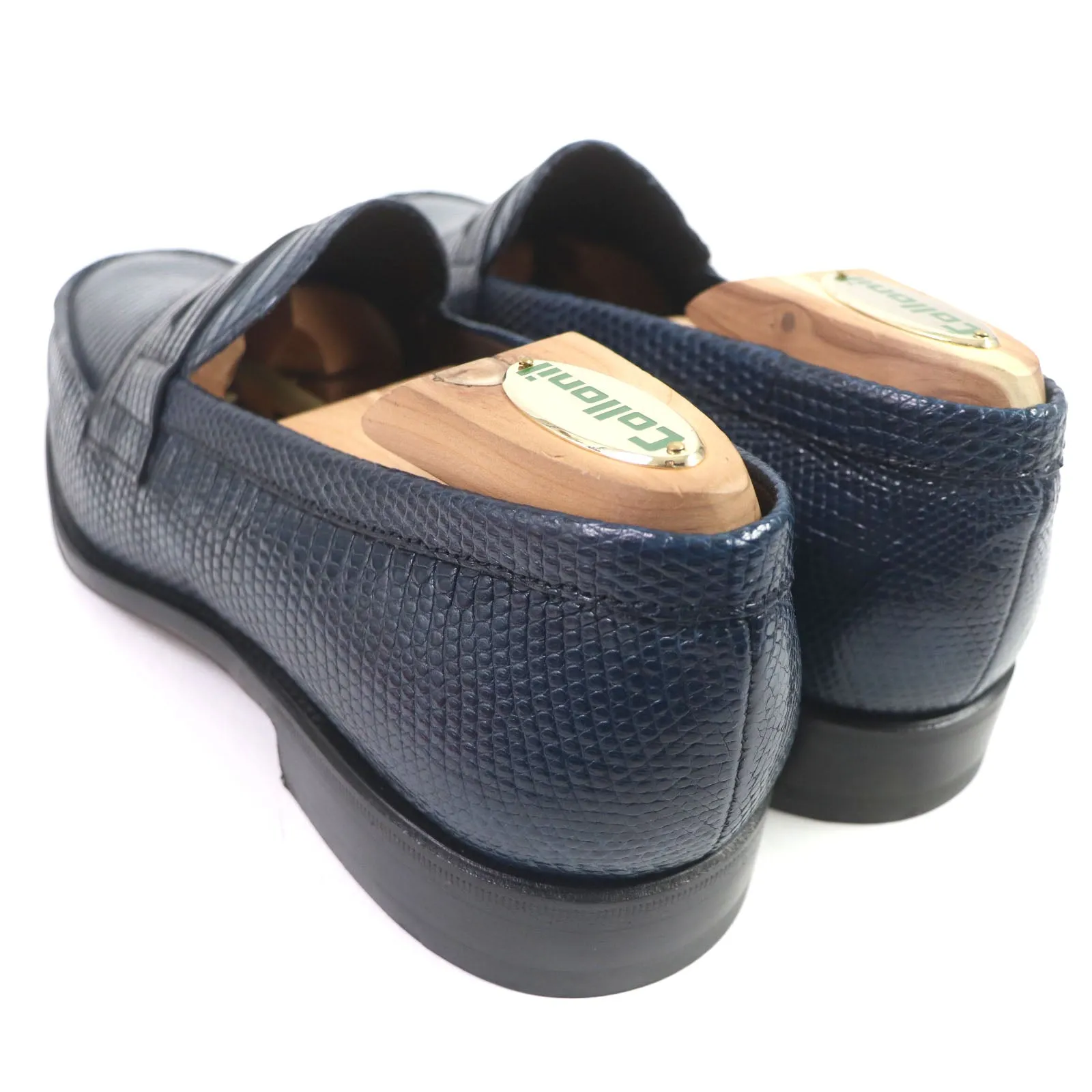 CARMINA Lizard Leather Coin Loafers Navy 5.5