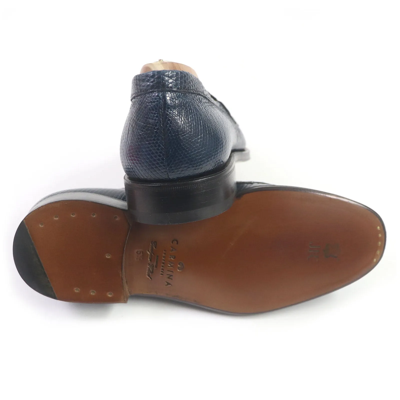 CARMINA Lizard Leather Coin Loafers Navy 5.5