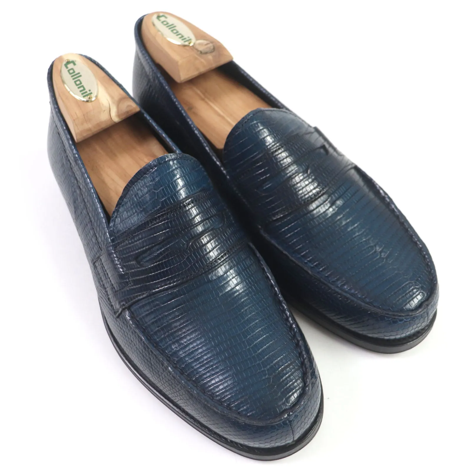 CARMINA Lizard Leather Coin Loafers Navy 5.5