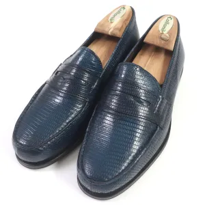 CARMINA Lizard Leather Coin Loafers Navy 5.5
