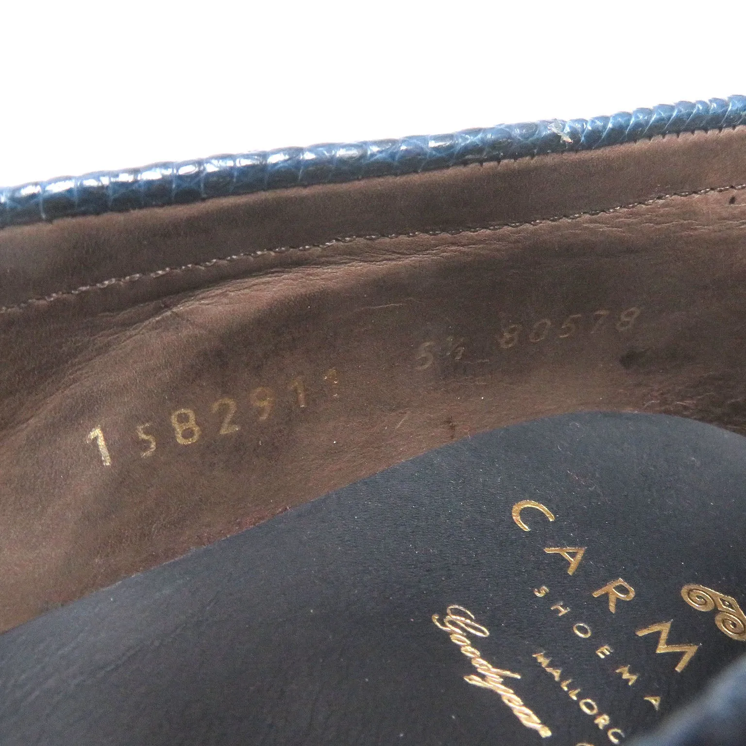 CARMINA Lizard Leather Coin Loafers Navy 5.5