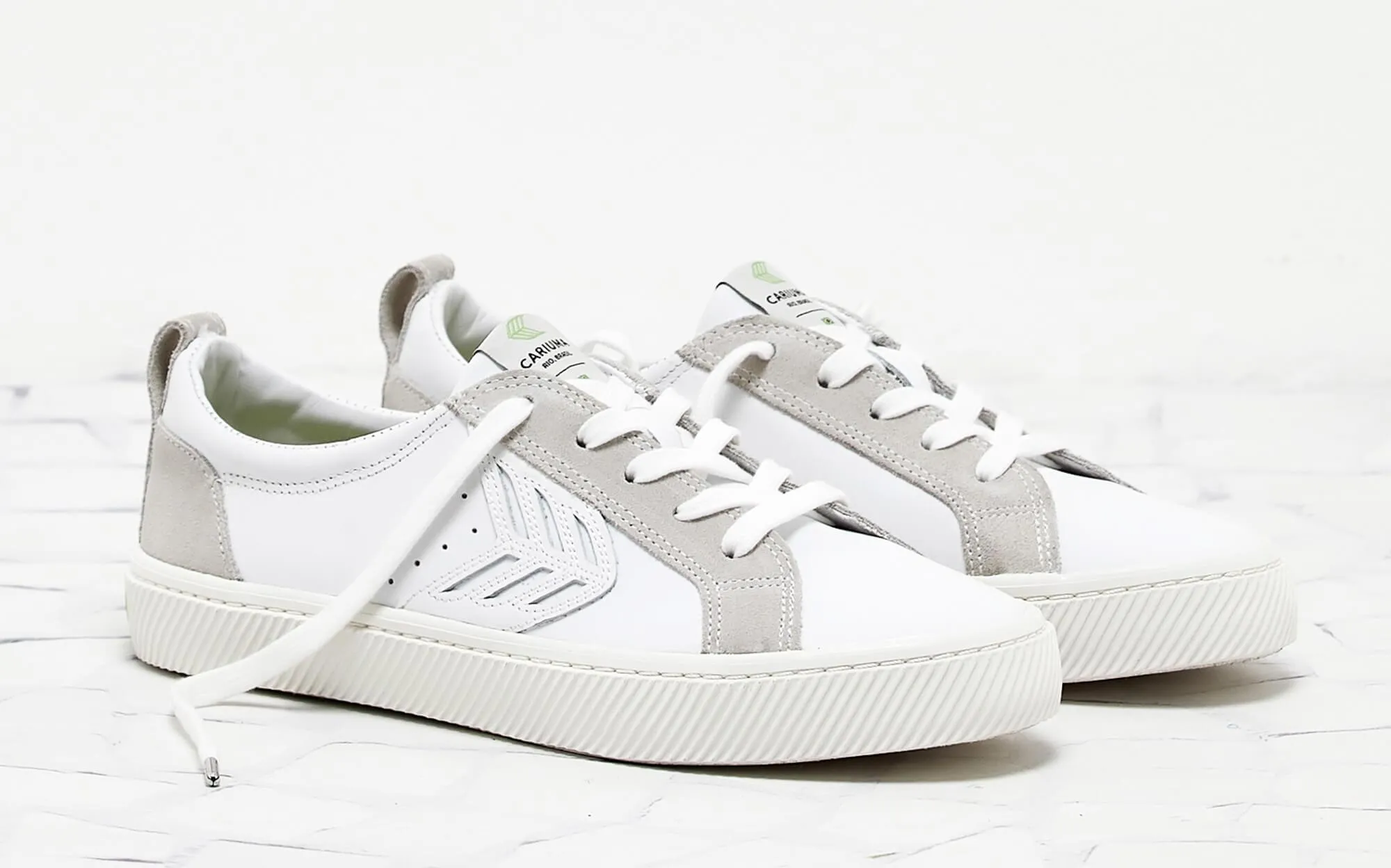 CATIBA Low Off White Leather Ice Suede Accents Sneaker Men