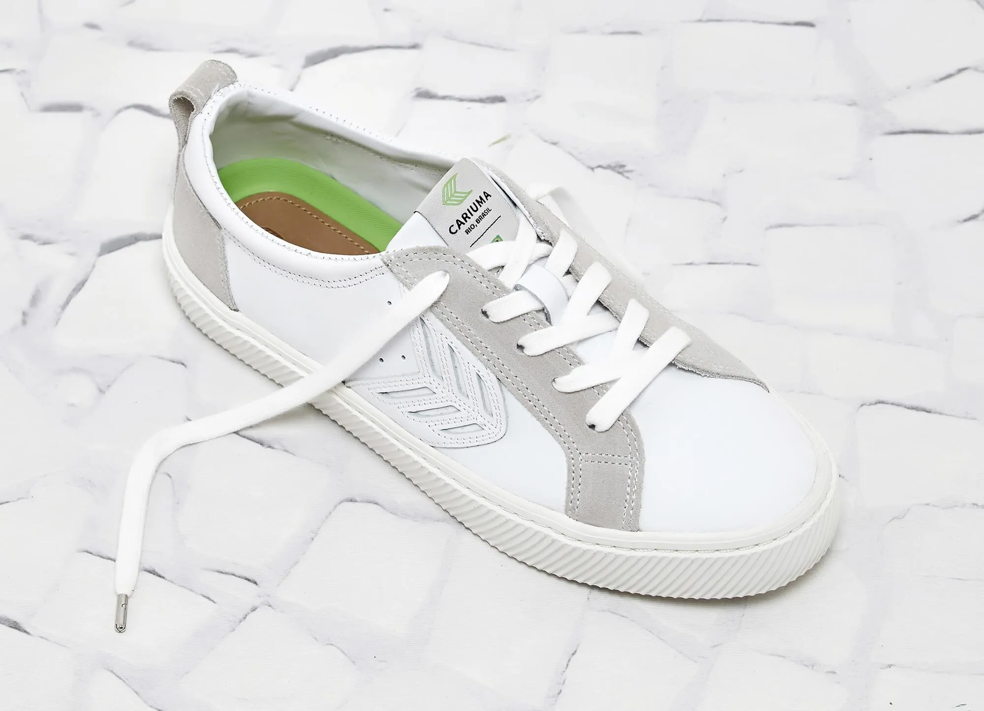 CATIBA Low Off White Leather Ice Suede Accents Sneaker Men