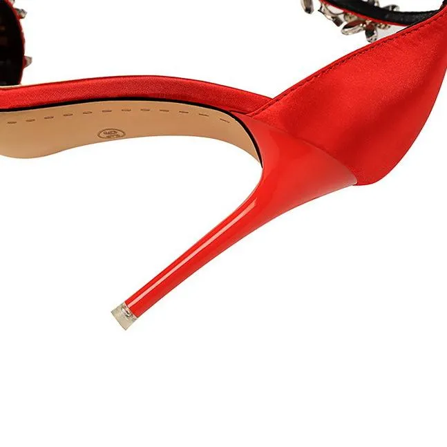 Elegant flower crystals open toe buckle strap stiletto high heels for wedding party