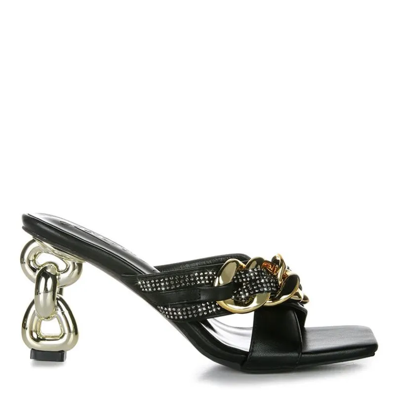 Evelane Rhinestone Chain Metallic Sandals