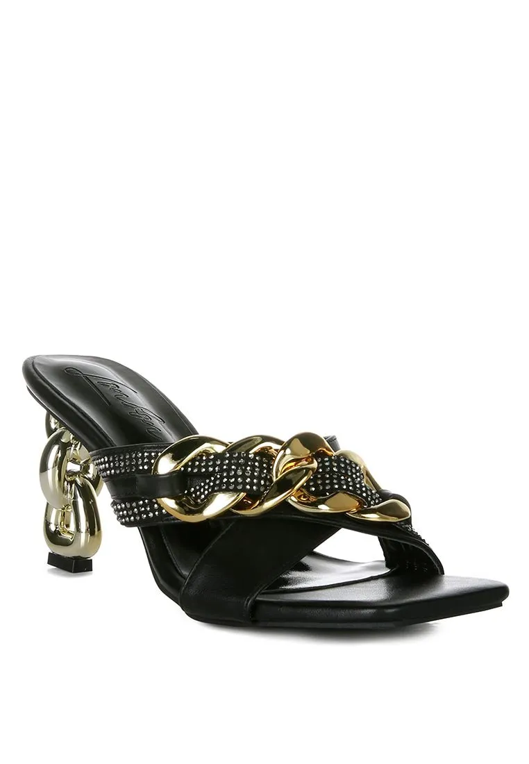 Evelane Rhinestone Chain Metallic Sandals