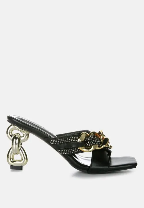 Evelane Rhinestone Chain Metallic Sandals