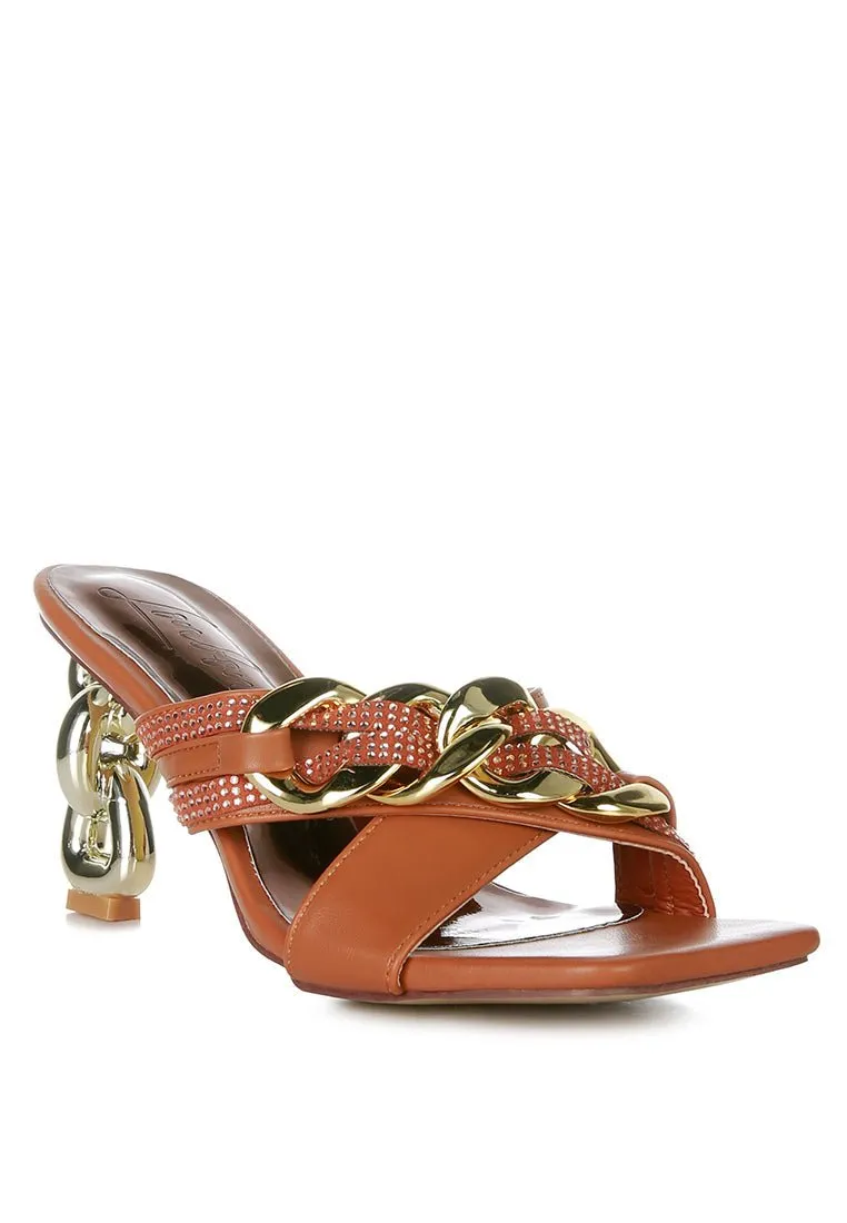 Evelane Rhinestone Chain Metallic Sandals