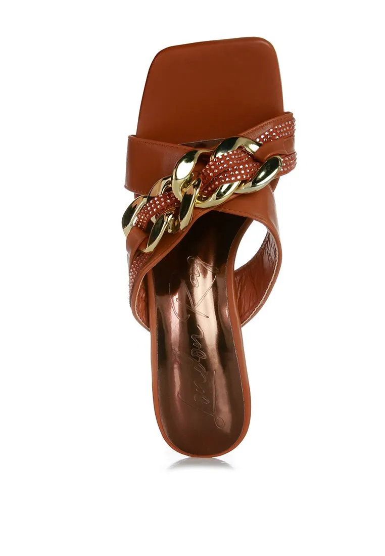 Evelane Rhinestone Chain Metallic Sandals