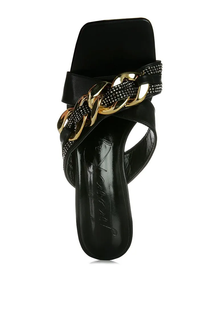 Evelane Rhinestone Chain Metallic Sandals