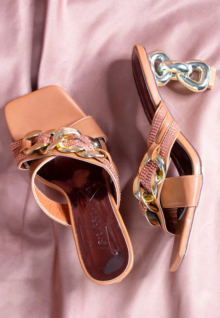 Evelane Rhinestone Chain Metallic Sandals