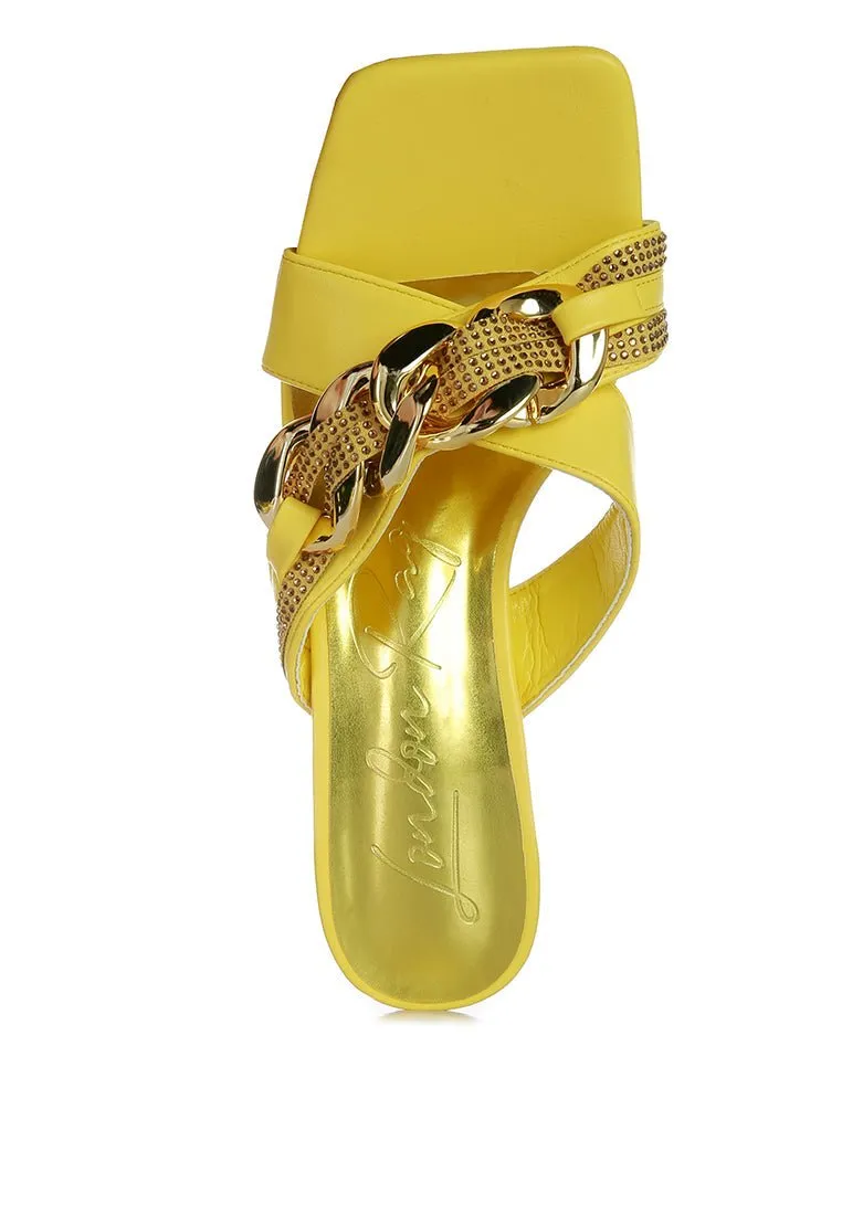 Evelane Rhinestone Chain Metallic Sandals