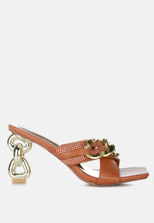 Evelane Rhinestone Chain Metallic Sandals