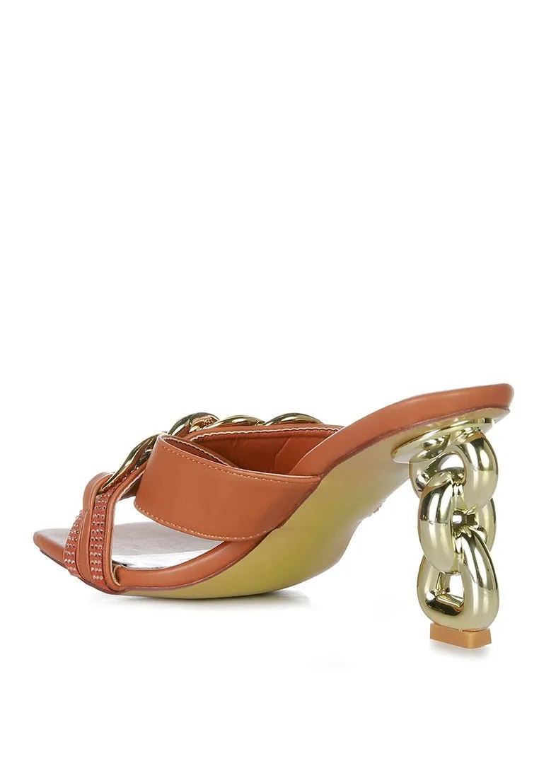 Evelane Rhinestone Chain Metallic Sandals
