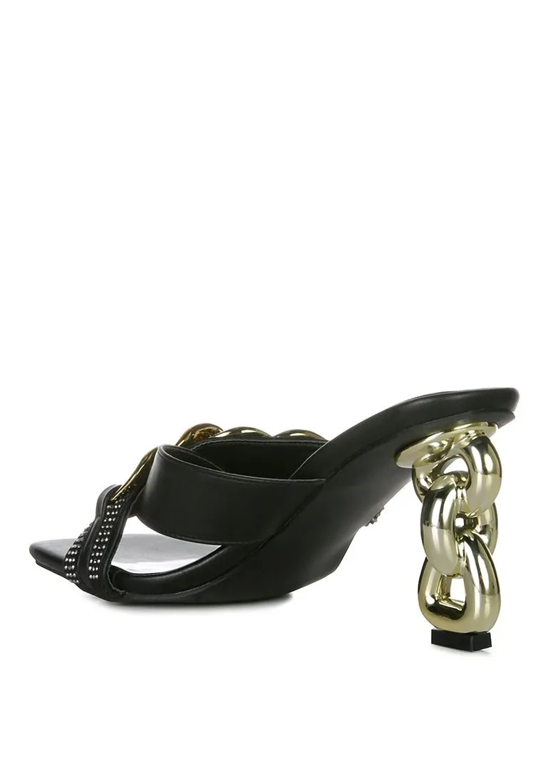Evelane Rhinestone Chain Metallic Sandals