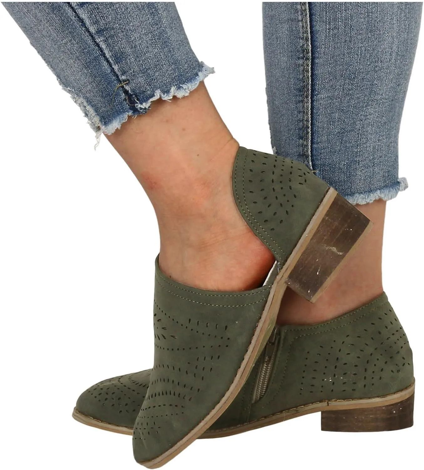 Fall Boots Womens Suede Ankle Boots Low Chunky Stacked Heel Comfy Almond Toe Casual Side V-Cut Slip On Short Boots
