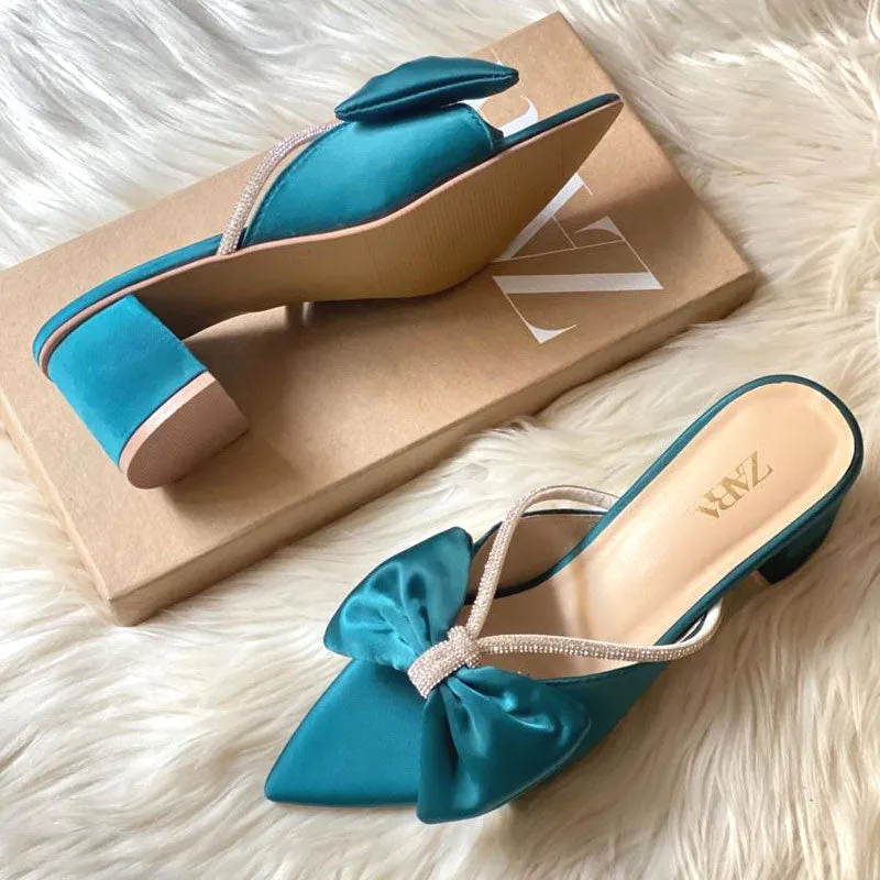 Formal Satin Bow Rhinestone Decor Block Heels $10386 #22