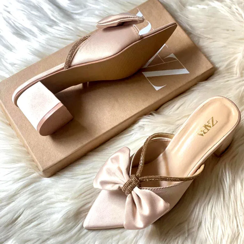 Formal Satin Bow Rhinestone Decor Block Heels $10386 #22