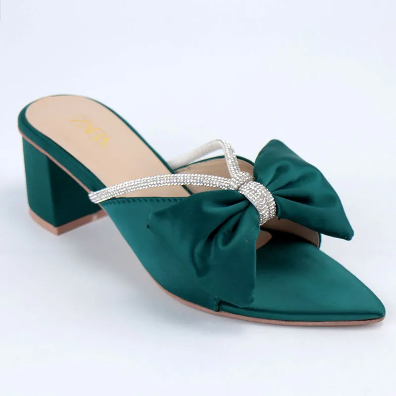 Formal Satin Bow Rhinestone Decor Block Heels $10386 #22