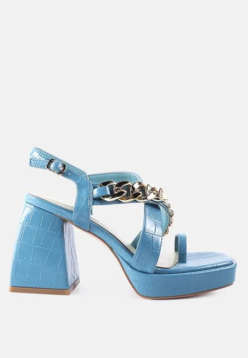 Frecklin Block Heel Sandals with Chic Metal Chain Detail