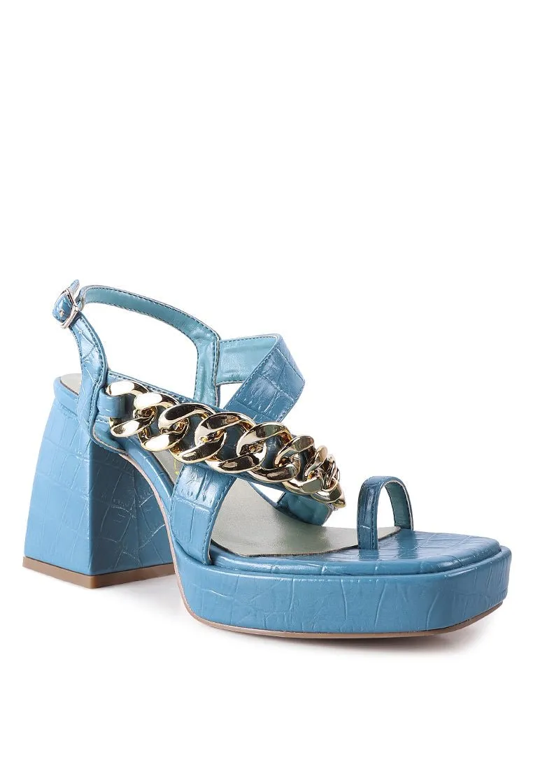 Frecklin Block Heel Sandals with Chic Metal Chain Detail