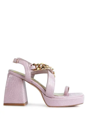 Frecklin Block Heel Sandals with Chic Metal Chain Detail