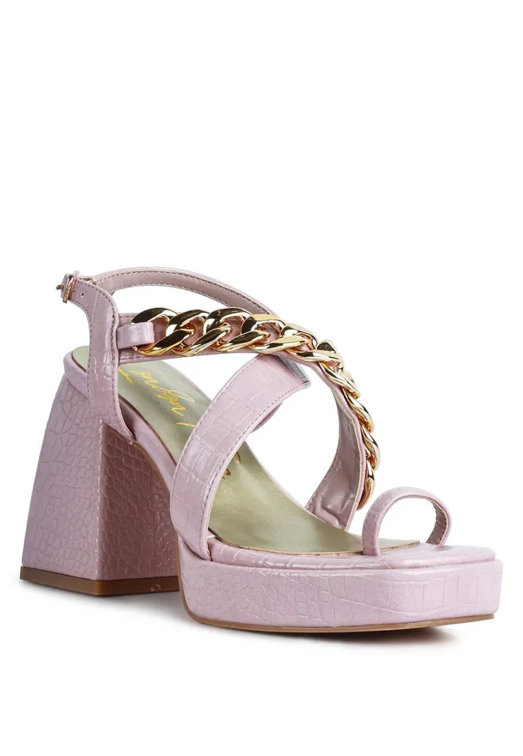 Frecklin Block Heel Sandals with Chic Metal Chain Detail