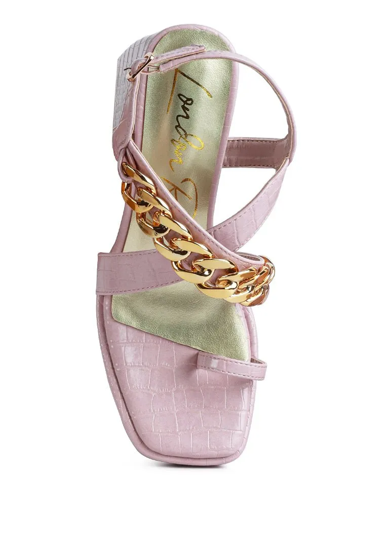Frecklin Block Heel Sandals with Chic Metal Chain Detail