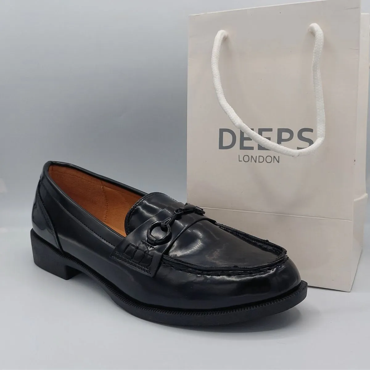 FREEDS BLACK PATENT CLASSIC SLIP ON LOAFER WITH T BAR