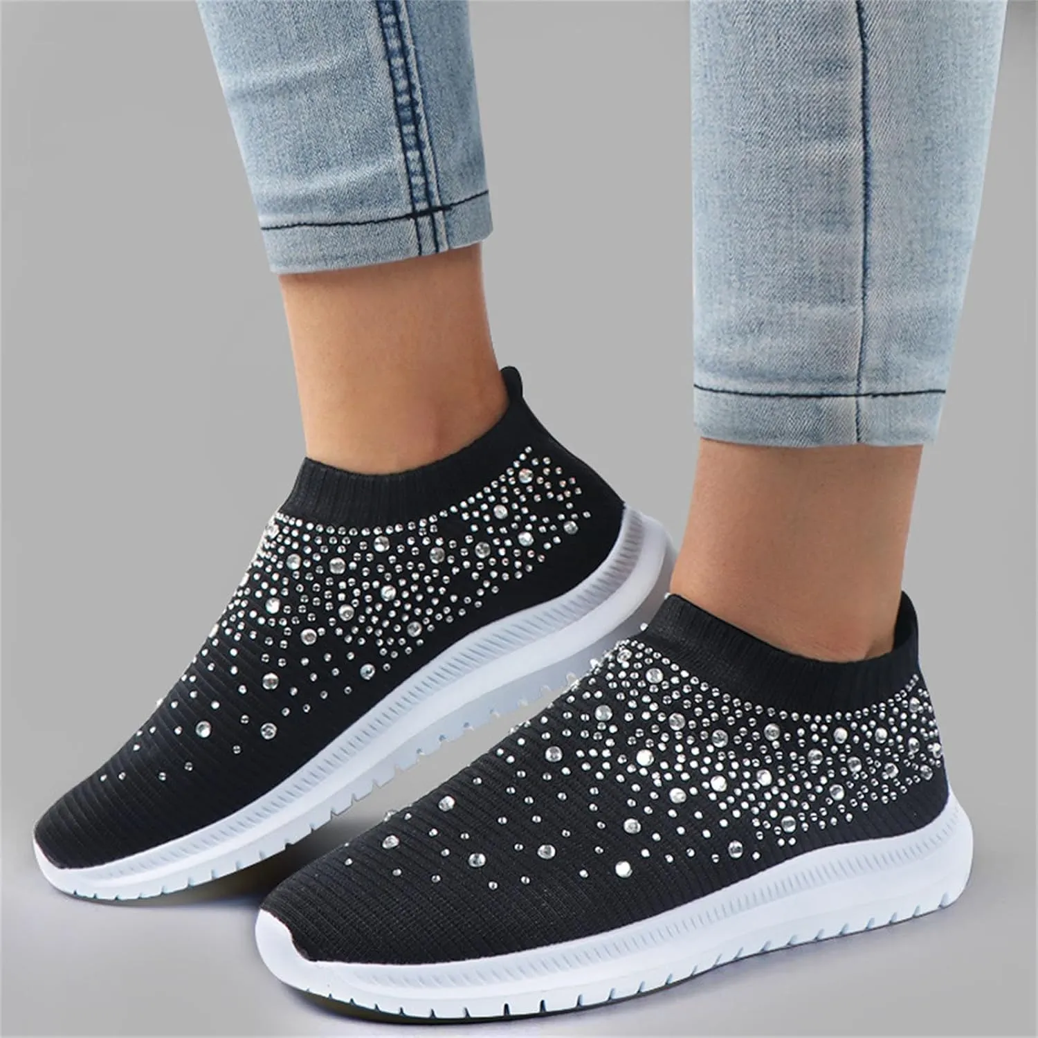 Lausiuoe Sneakers For Women Walking Shoes Comfortable Sock Sneakers Mesh Slip On Air Cushion Platform Loafers