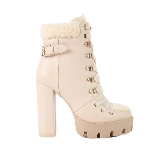 Leather Fur Collared Ankle Boots
