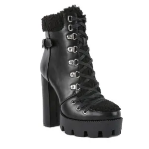 Leather Fur Collared Ankle Boots