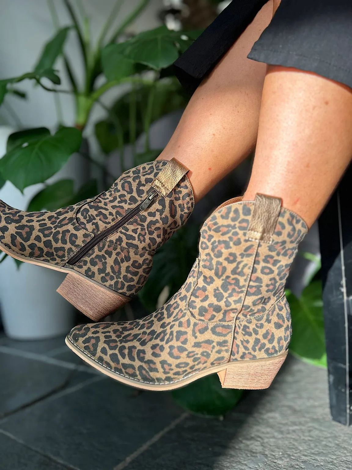 Leopard Faux Suede Western Boots