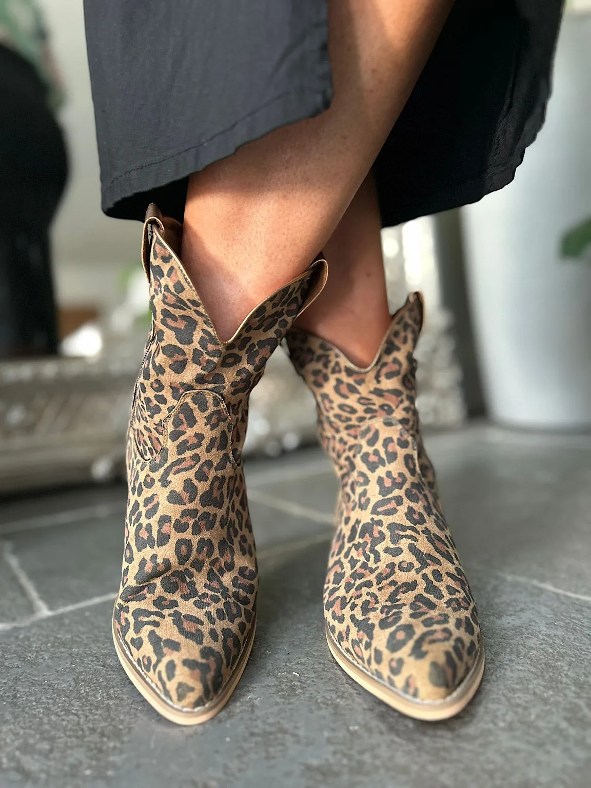 Leopard Faux Suede Western Boots