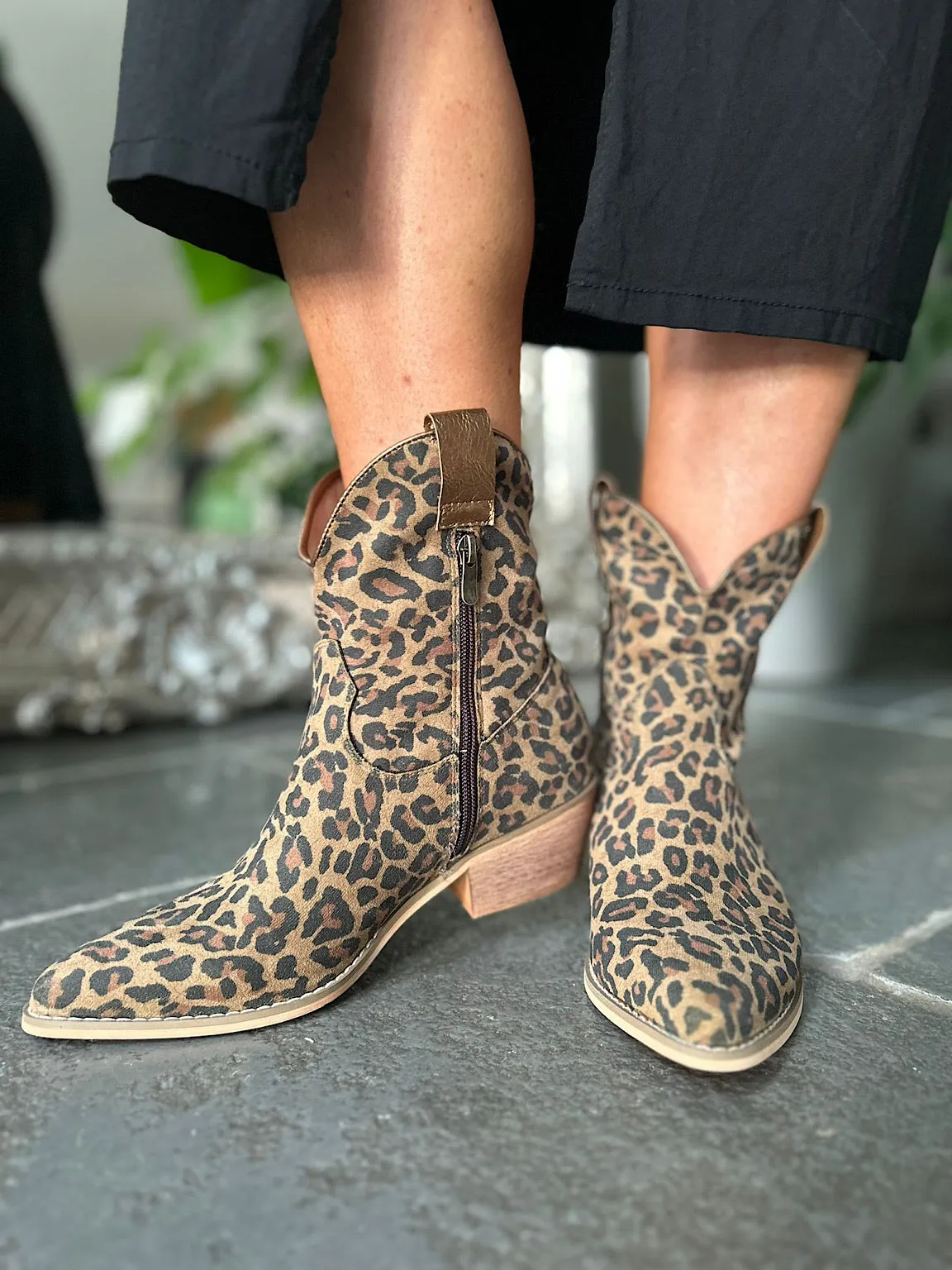 Leopard Faux Suede Western Boots