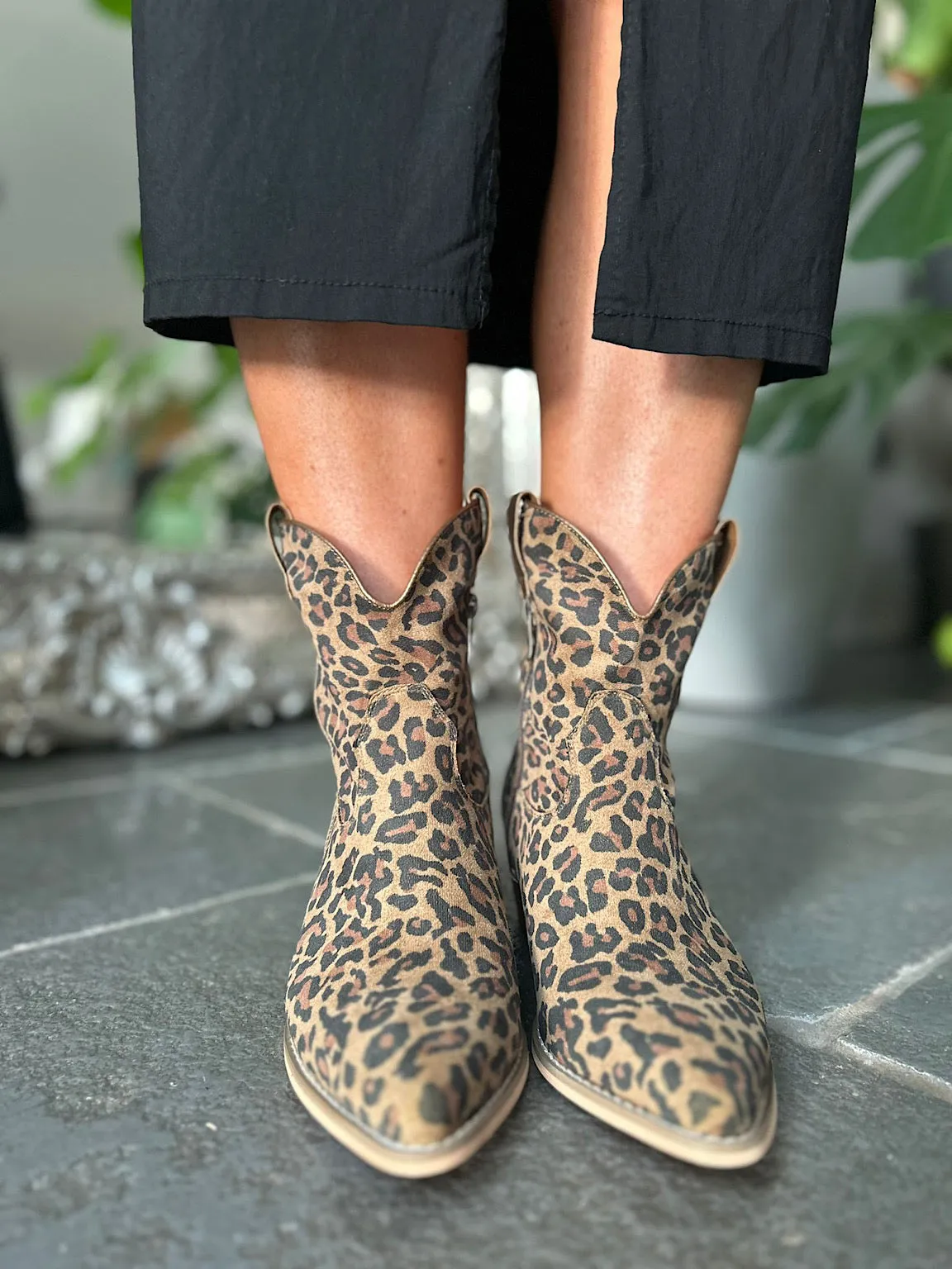 Leopard Faux Suede Western Boots