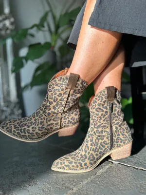 Leopard Faux Suede Western Boots