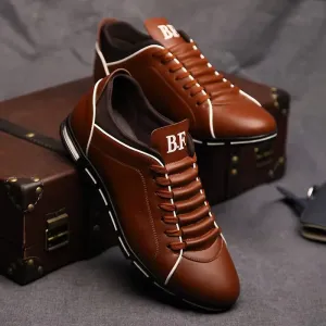 LuxeVet - Heren Modieuze Imitatie Leren Sneakers met Contrasterende Piping, Vetersluiting, Comfortabele Zool