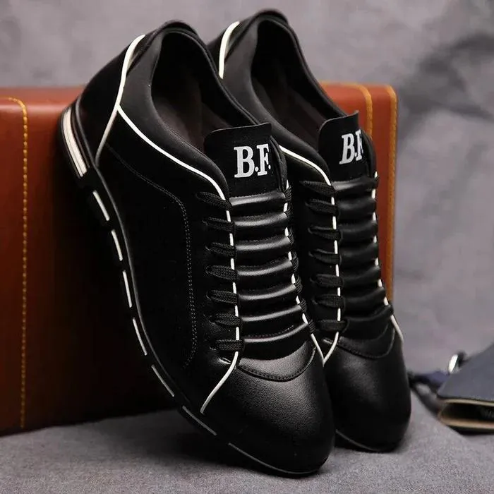 LuxeVet - Heren Modieuze Imitatie Leren Sneakers met Contrasterende Piping, Vetersluiting, Comfortabele Zool