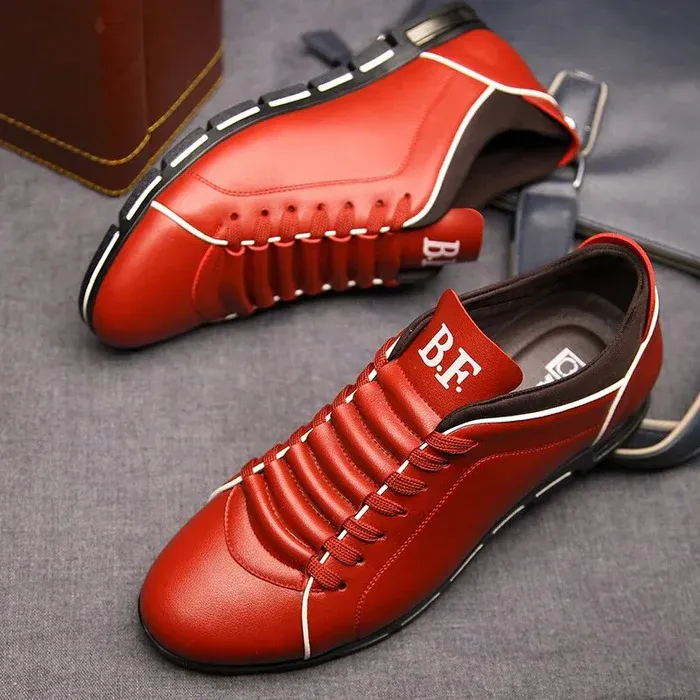 LuxeVet - Heren Modieuze Imitatie Leren Sneakers met Contrasterende Piping, Vetersluiting, Comfortabele Zool
