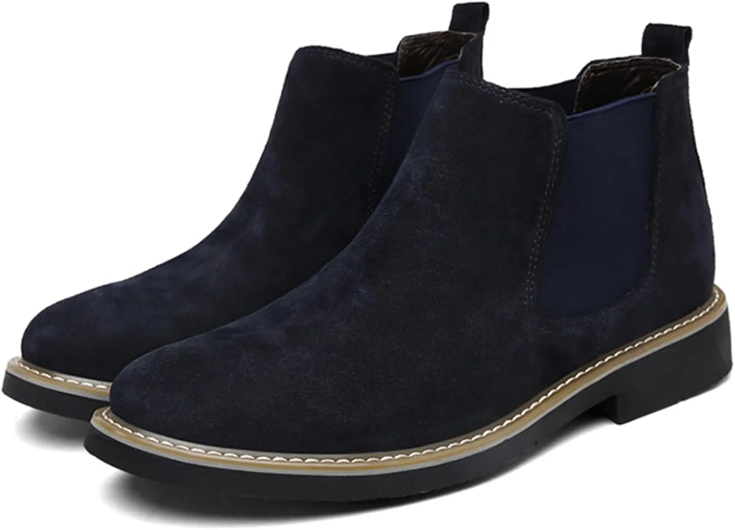 Men's Suede Chelsea Boots Fashion Round Toe Chunky Heel Non-Slip Business Ankle Boots Retro Slip-On Short Boots