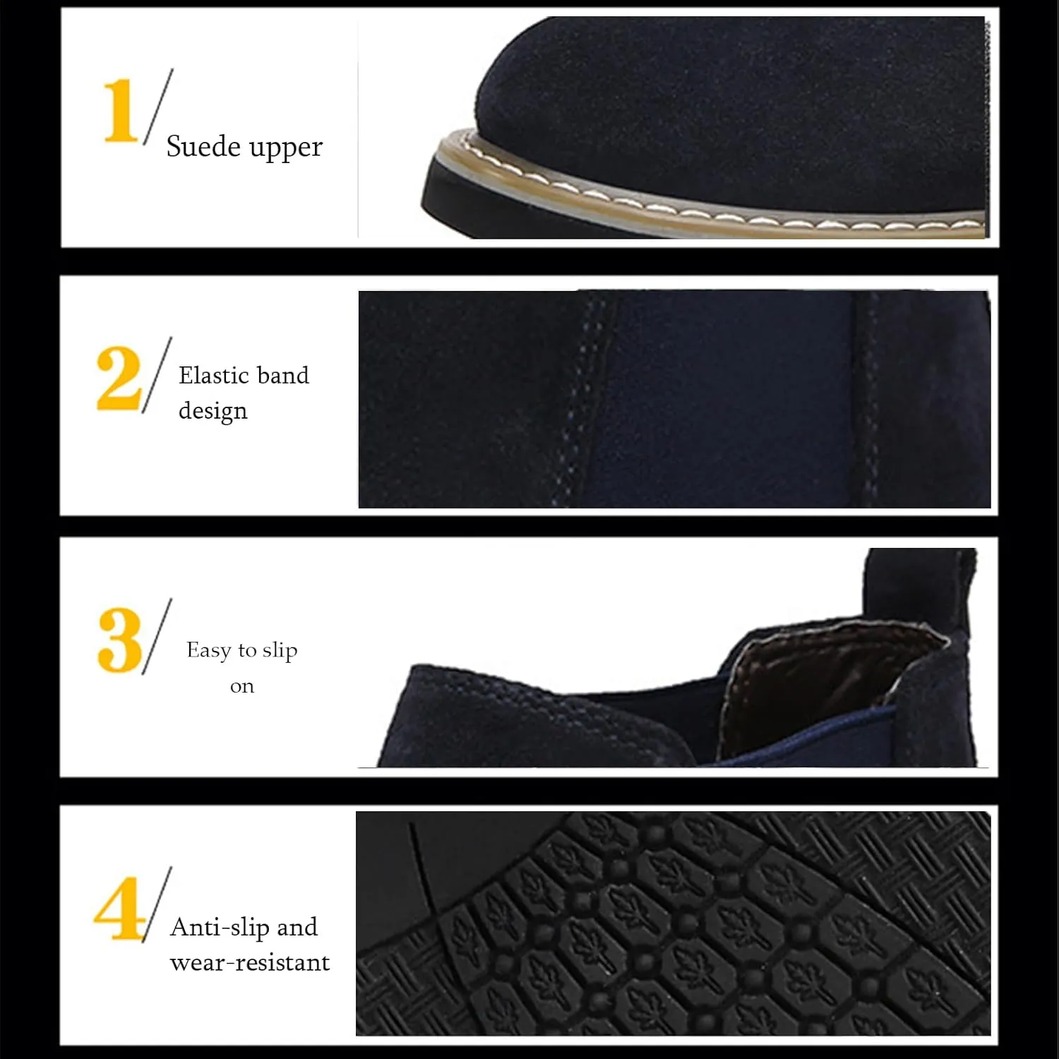 Men's Suede Chelsea Boots Fashion Round Toe Chunky Heel Non-Slip Business Ankle Boots Retro Slip-On Short Boots