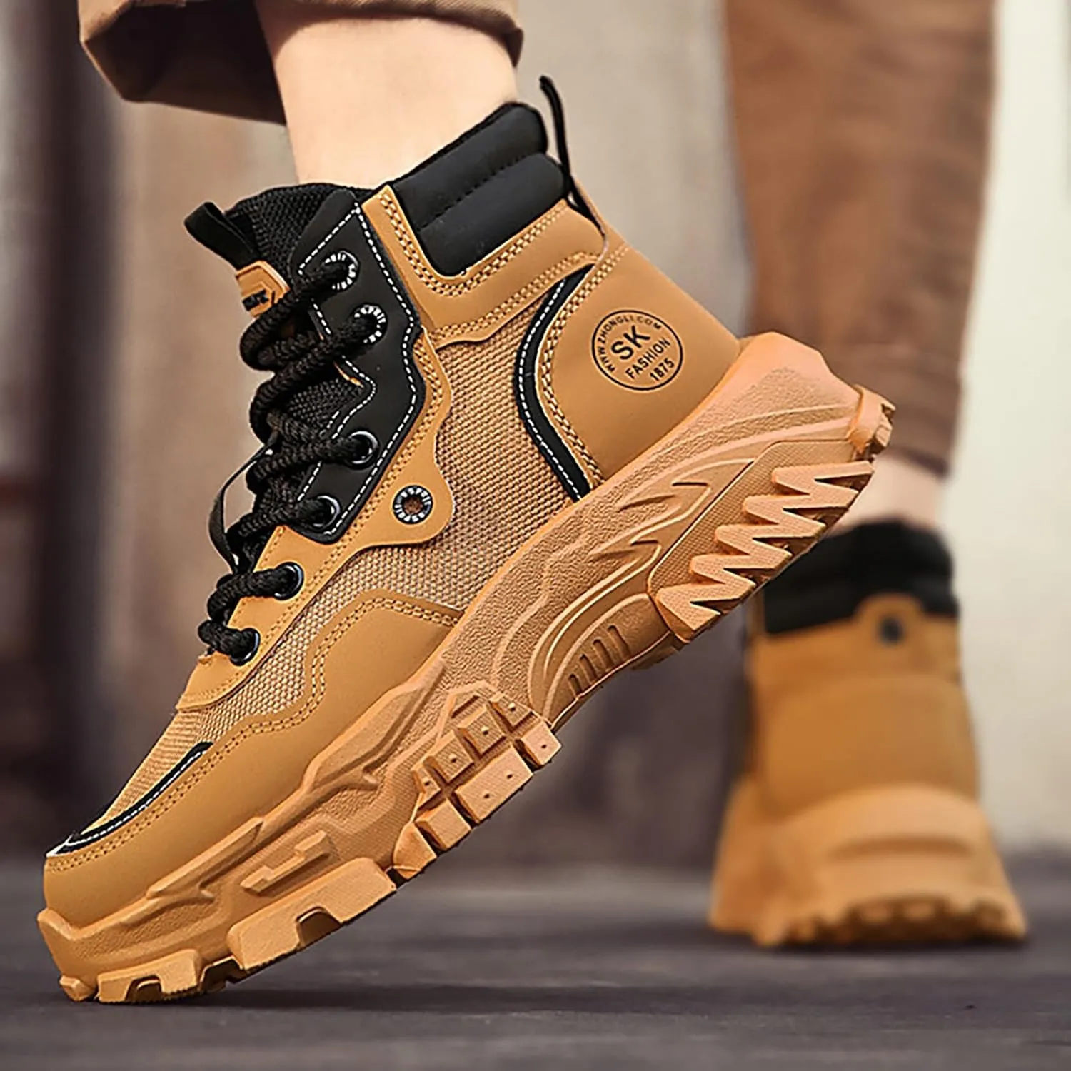 Men's Work Boots Steel Toe Hiking Sneakers Ankle Ladies Women's Workout Shoes Winter Platform Shoes Slip Resistant Safety Hike Grounded Footwear