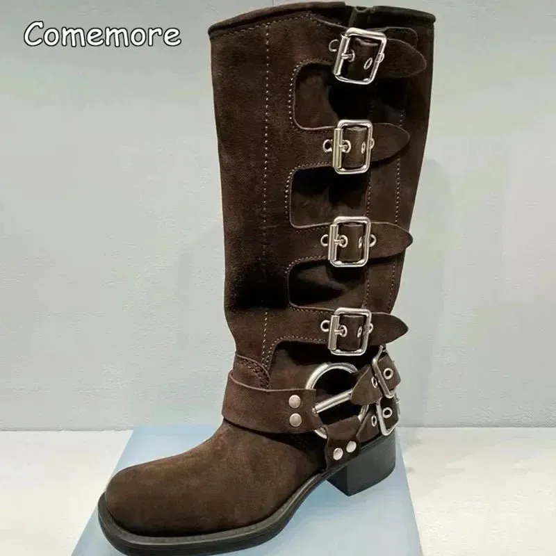 Mid-Calf High Knight Buckle Boots