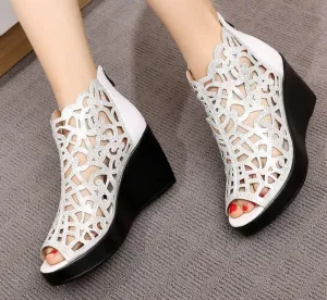 New Elegant Summer Fish Mouth Hollow Rhinestone Women High Heels